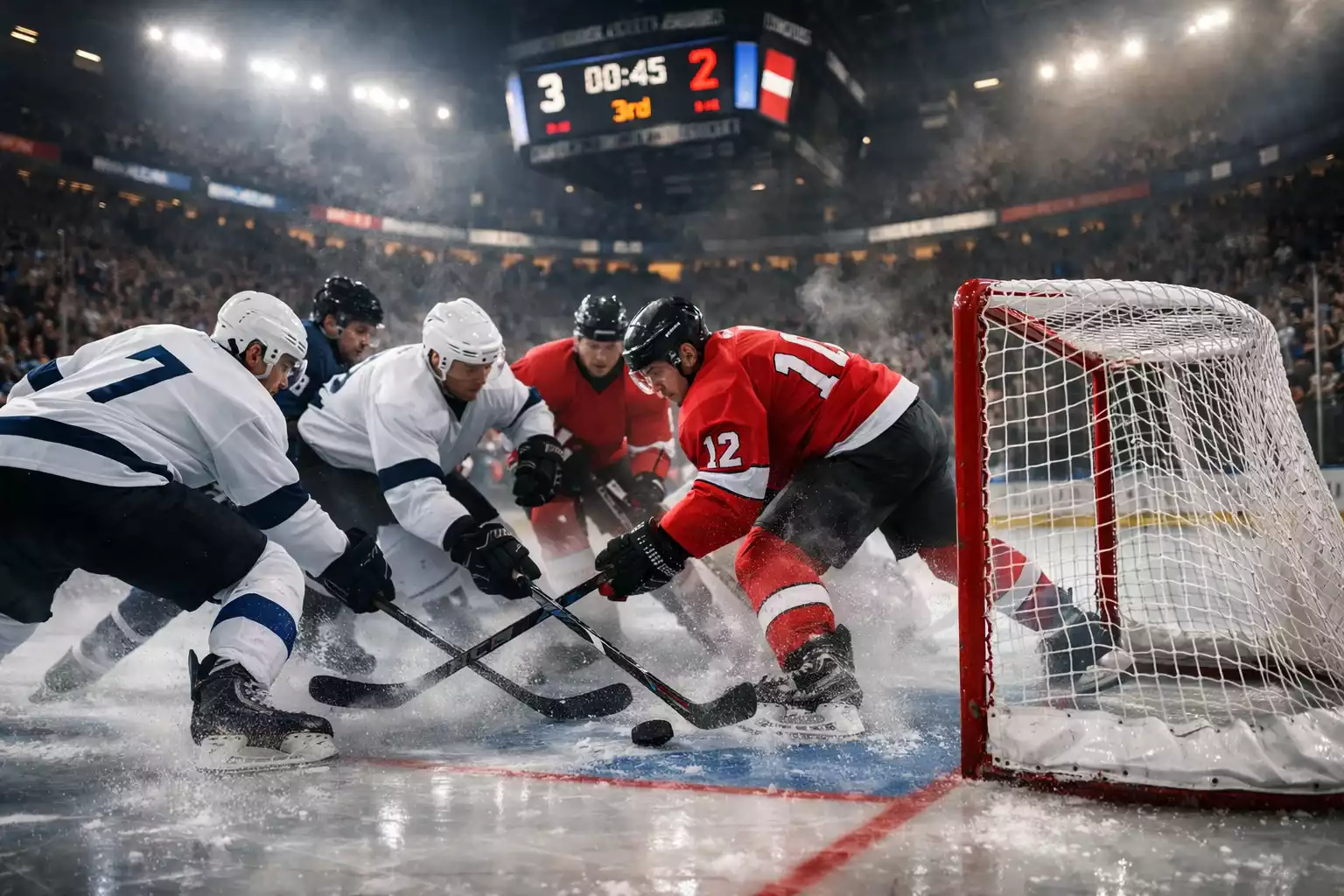 Spannendes Eishockeyspiel mit intensiver Schlussphase und leeren Tor Situation