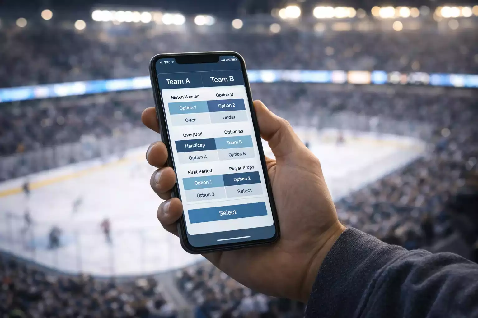 Smartphone mit mobiler Sportwetten App für Eishockey Wetten unterwegs