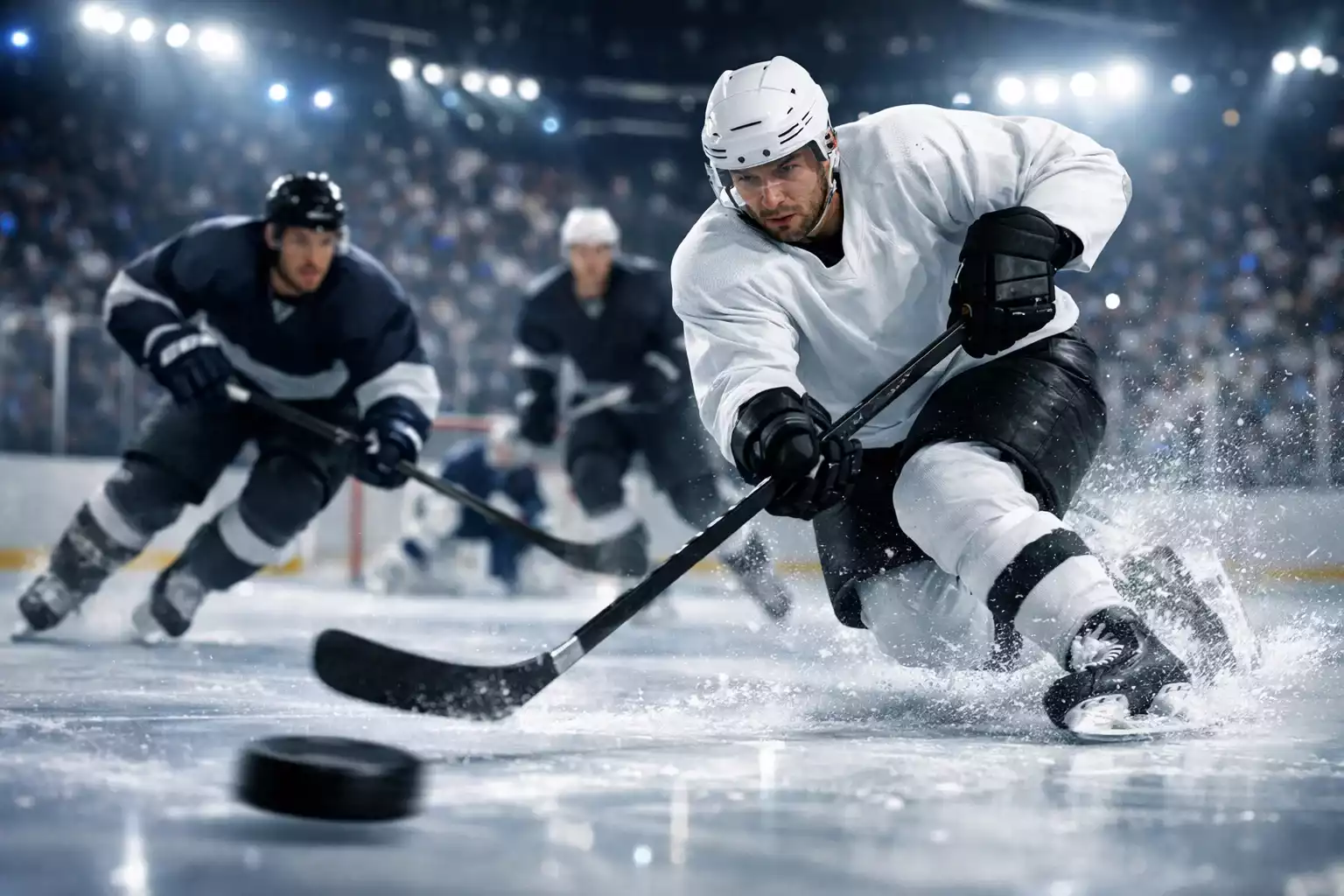 Dynamische NHL Eishockey Spielszene mit professionellen Spielern in Aktion
